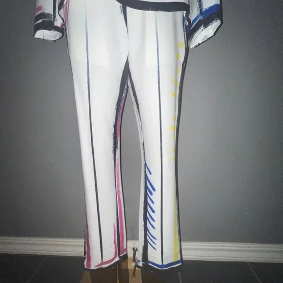 L'ATISTE COLOR ME BAD ARTSY PANTS SUIT GRAPHIC PAINTED CONTRASTING OUTLINE -  S - Picture 5 of 16